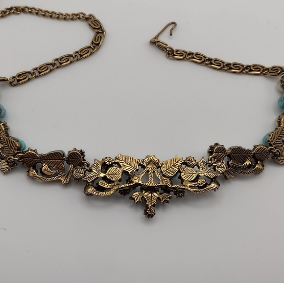 RARE Vintage 1950s 10k Gold Plated Necklace & Clip Earring Set - Picture 8 of 16